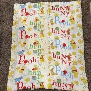 Vtg Walt Disney Productions Winnie The Pooh Baby Blanket Toddler Quilt - Damaged